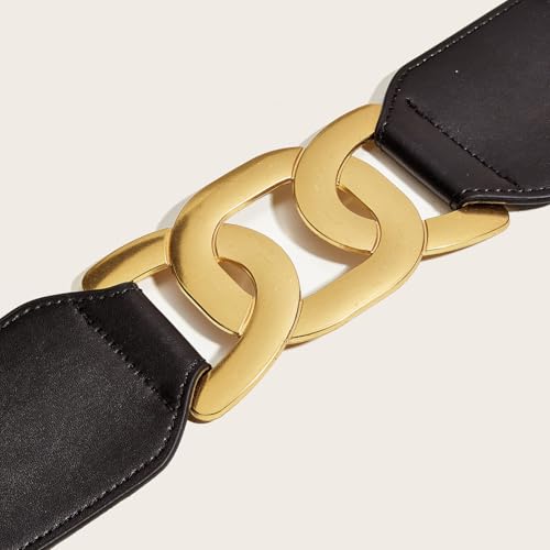 Large Gold Chain Buckle Elastic Waist Belts Stretch Wide Boho Cinch Corset for Women's Coat Dance Dresses3