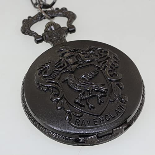 Fobtime Vintage Black Eagle Ravenclaw Quartz Pocket Watch Necklace Retro Analog Chain Copper Men Women Children Kids Gift 1 Pc Necklace 1 Pc Clip Key Rib Chain #TOP2