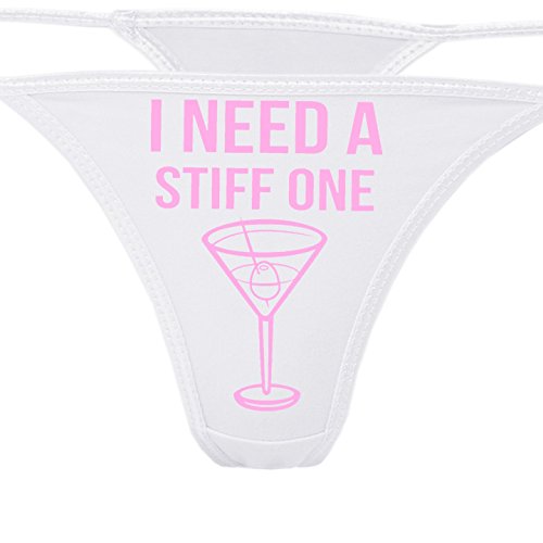 Image of Knaughty Knickers - I Need A Stiff One White Thong - Fun Flirty Underwear - Panty Game Bachelorette Bridal Lingerie Shower