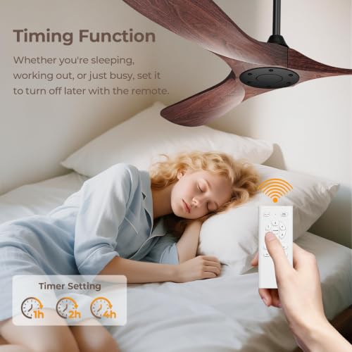 Image of Obabala 60 Inch Ceiling Fan Without Lights, Walnut Finish | Outdoor Ceiling Fan with Remote, 6-Speed Adjustable Reversible DC Motor for Patio & Living Room