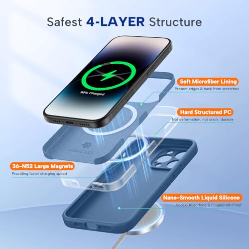 Image of Miracase Magnetic for iPhone 14 Pro Max Case, [Soft Anti-Scratch Microfiber Lining], Compatible with MagSafe, Silicone Shockproof Protection Phone Case for iPhone 14 Pro Max,Glass Blue