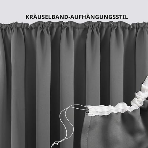 Deconovo Kräuselband Verdunkelungsvorhang für Schlafzimmer Gardine Hellgrau – Ansicht 5