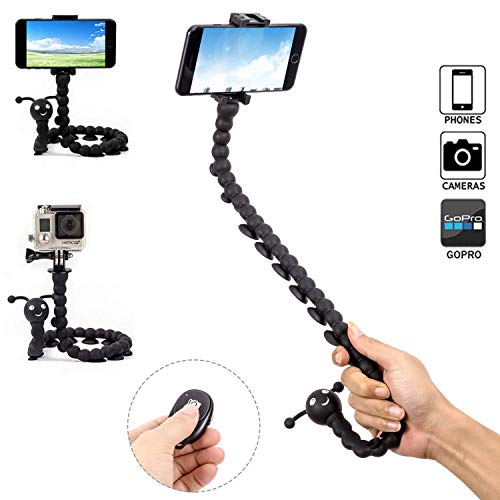 Flexible Selfie Phone Tripod, Suction Cup Monopod Tripod with Bluetooth Remote for iPhone