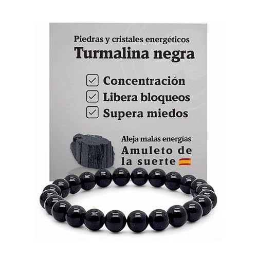 arana's® - Pulsera TURMALINA NEGRA calidad Level 1 - Cuentas de bolas 8 mm - Piedras preciosas energéticas para mujer y hombre - Protección ondas electromagnéticas - Repele malas energías (Turmalina)