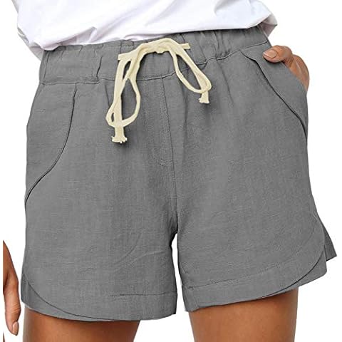 YIWAWQIAN Lady Summer Breathable Pants Classic High Waisted Pants Loose Trendy Shorts for Womens Retro Hawaiian Trousers Baggy Elastic Waist Shorts Lounge Gym Slacks,Dark Gray,L Cover