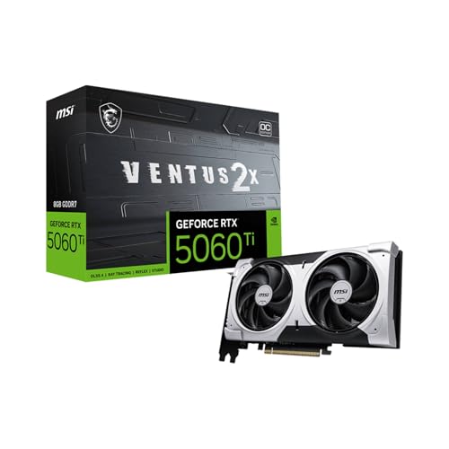 Image of MSI GeForce RTX 5060 Ti 8G Ventus 2X Plus Graphic Card - NVIDIA GeForce RTX 5060 Ti GPU, 8GB GDDR7 128-bit Memory, 28 Gbps, PCI Express Gen 5 x16 Interface, Upto 2602 MHz, STORMFORCE Fan