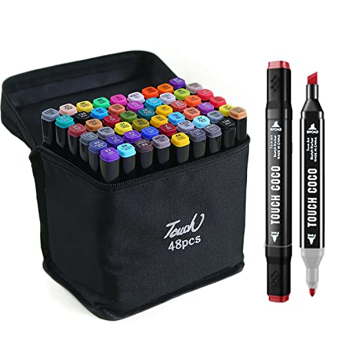 Stylos de coloriage de couleurs, 48 couleurs à l'alcool, stylos à graffiti permanents pour enfants et adultes, double pointe pour dessin, peinture, anime et croquis Cover