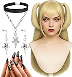Swooflia Blonde Ponytail Wig for Women & Cosplay Accessories - Convenient Set Includes Adjustable Wig Cap, Earings, Necklace, Cosplay Wig for Halloween, Costume, Party and Daily Use (W227)