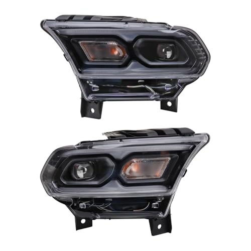 Image of TRQ Driver and Passenger Side Headlight Assembly Set Black Bezel Compatible with 21-24 Dodge Durango Standard Headlights