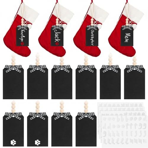 Étiquettes de Noël en bois brut personnalisables avec alphabet autocollant noir x10