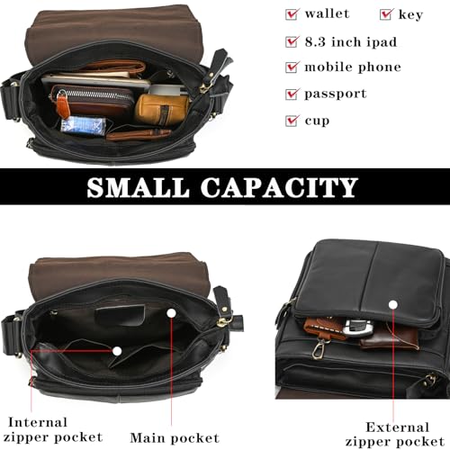 Small Leather Mens Purse Bag, Genuine Leather Messenger and Shoulder Bag for Men Zipper Pockets, Men Satchel Handbag3