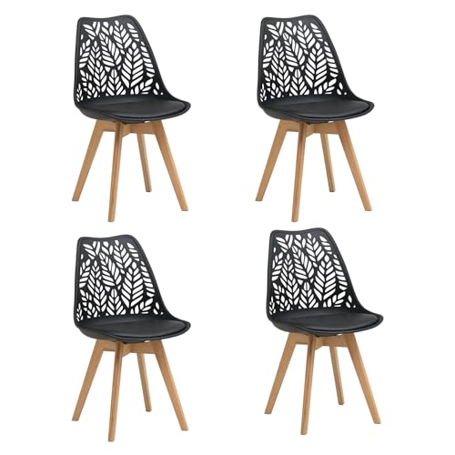 JZGORC Lot de 4 chaises de Salle à Manger de Style Nordique Chaises de Cuisine aux Pieds en Bois Massif,Dossier ajouré et revêtement en Similicuir pour...