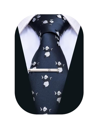 Image of Barry.Wang Silk Ties for Men Fun Necktie and Tie Clip Set for Wedding Party Business Formal Extra Long