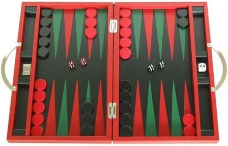 Zaza & Sacci Leather Backgammon Set - Board Game (15" Luxury Travel Attache Case, Model ZS-200) - Red