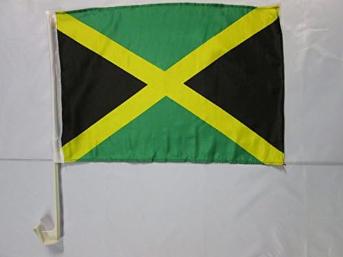 AZ FLAG Jamaica Car Flag 18'' x 12'' - Jamaican Car flags 30 x 45cm - Banner 18x12 INCHES PLASTIC STICK