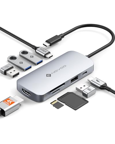 Image of USB C Hub, 9 in 1 USB C Multiport Adapter with 4K@60Hz HDMI, 5 USB Ports, 100W PD, SD /TF USB C Adapter, USB C to HDMI Adapter, USB C Dock for MacBook Pro /Air, HP, DELL, Lenovo, ASUS Laptops NOVOO