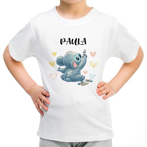 LolaPix Camiseta Infantil Personalizada con Nombre/Texto. Regalos Infantiles Personalizados. Varios Diseños a Elegir. Tacto Algodón (Koala PINTANDO)