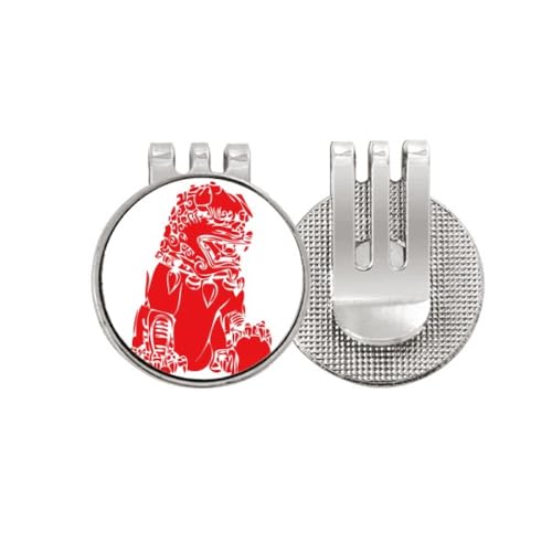 Marker de balle de golf en émail rouge lion chinois avec clip de chapeau magnétique
