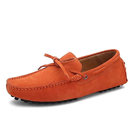JIADELI Men's Loafers Shoes Driving Loafers Solid Colors Breathable Faux Leather Lightweight Flat Heel Resistant Casual Slip On (Color : Orange, Size : 8.5)2
