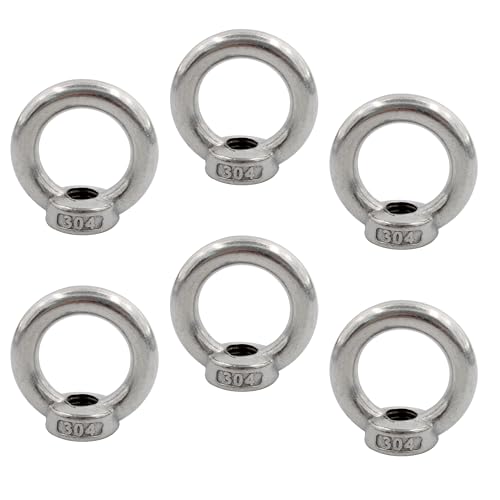 Image of 6PCS M10 Lifting Eye Nut, Stainless Steel Lifting Eye Threaded Nut Fastener, Hardware Ring Shaped Eye Bolt, 43mm /1.7inch OD