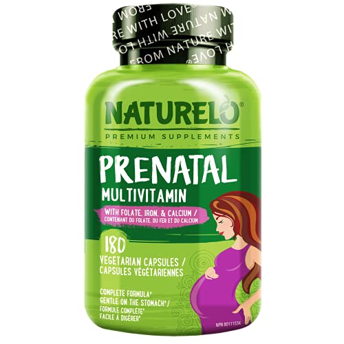 NATURELO Prenatal Multivitamin with Gentle Chelated Iron, Methyl Folate, Plant Calcium & Choline - Vegan, Vegetarian - Non-GMO - Gluten Free - 180 Capsules | 2 Month Supply