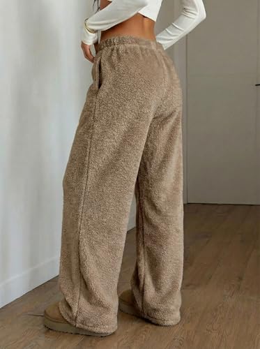 Image of ZAFUL Women's Fuzzy Plush Pajama Pants Wide Leg Pj Bottoms Lounge Pants