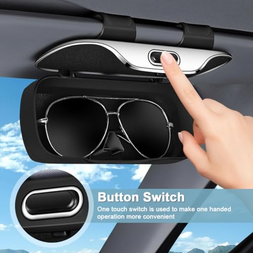 Image of Sunglasses Holder for Car, Enclosed Dust Proof Glasses Storage Case with Quick Release Button, Car Interior Organization, Black