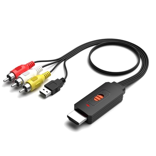 Image of RCA to HDMI Converter, Male AV /Composite to HDMI Cabler Adapter Support 1080P, Compatible with DVD Players