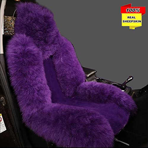 Sisha Natural Australian Sheepskin Wool Car Seat Cover for Front Seat, Soft, Fluffy, Heavy Duty, Luxury, Winter Warm Seat Cushion Cover Fits Most Car, Truck, SUV Seats Purple