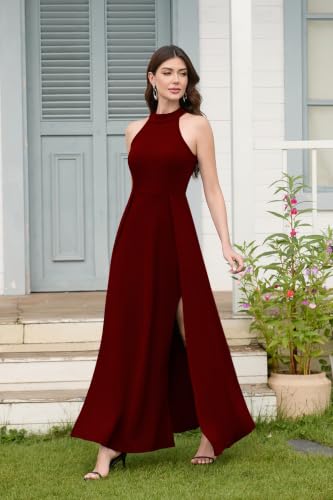 Image of MUSHARE Women's Halter Neck Sexy Split Cocktail Party Maxi Long Formal Dress