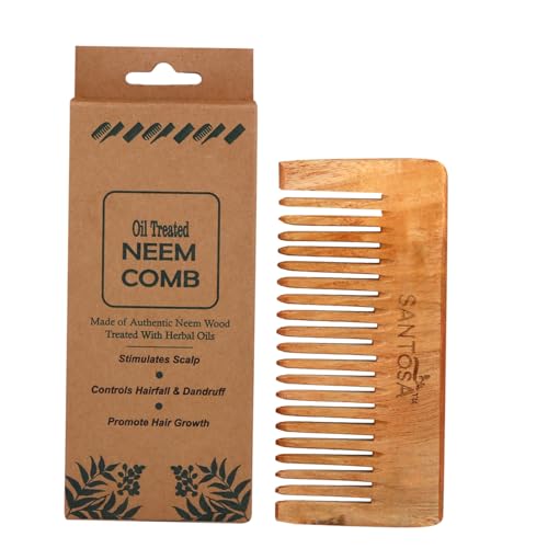Image of Santosa Kacchi Neem Wooden Comb, Soaked in 14 Herbs & Neem, Coconut and Sesame Oils, for Hair Growth, Detangling, Frizz Control, Hair Shine, Hairfall and Dandruff, All Hair Types (Shampoo)