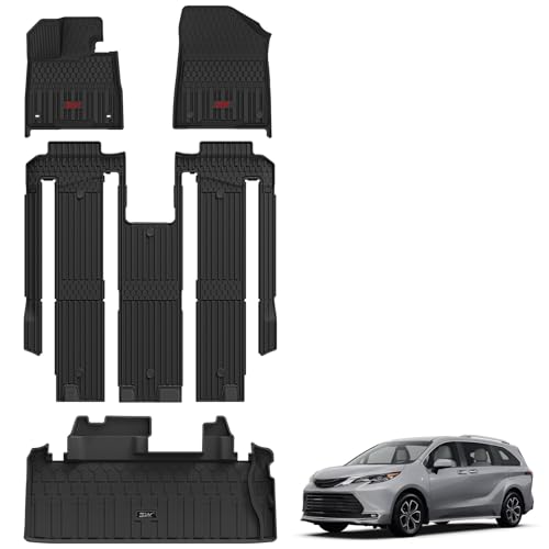 3W Floor Mats & Cargo Liner Fit Toyota Sienna 7 Seat 2021-2025 (Except for 2025 Platinum Edition), TPE All Weather Custom Fit Floor Liner for Sienna XLE/XSE/Limited/Woodland Edition Sienna 7