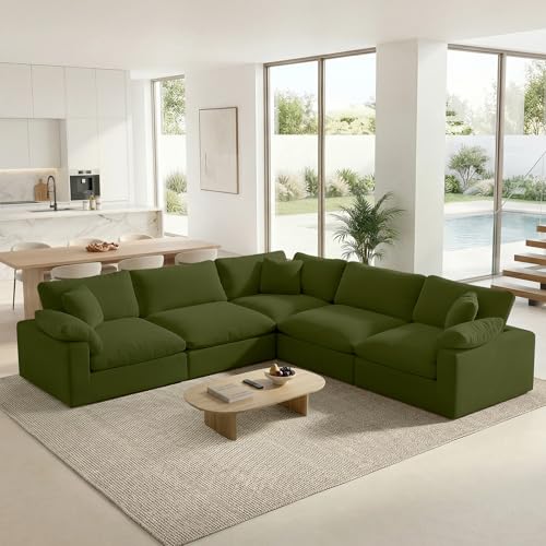 Image of 211.6 inch Cloud Modular Sectional Sofa,Green Down Filled Sofa 5 Seat,Minimalist Sofa Cover Washable and Replaceable Couches for Living Room,Sectional Sofa Deep Seat