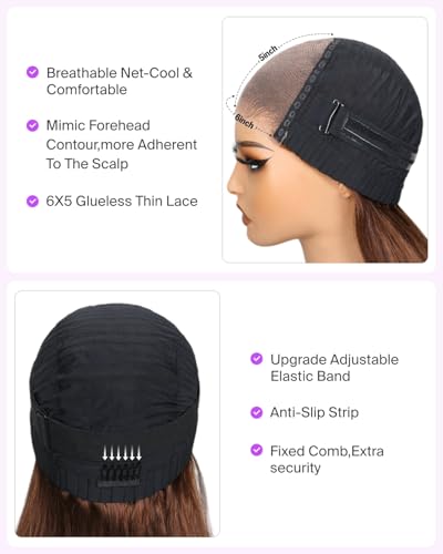 MEGALOOK Salon-Quality Wear and Go Glueless Wig Human Hair 5x6 Pre Cut Lace Front Wig 220% Density 12A Silky4# Brown Straight Wigs Upgraded Plucked Bleached Knots Wigs Human hair 18 Inch - Image 4