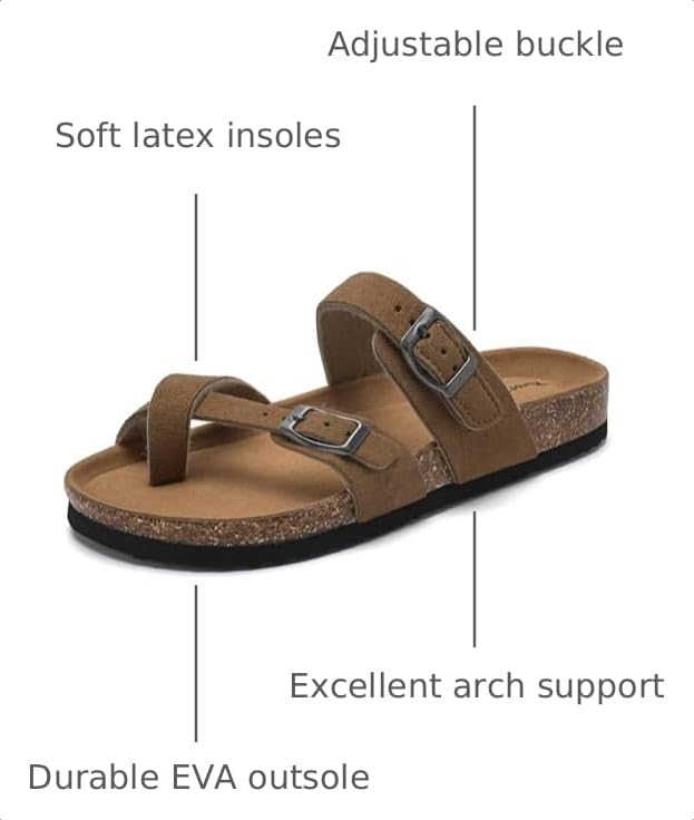 Image of Torotto Boys Girls Sandals with Cork Footbed Adjustable Buckle Casual Flip Flops Sandals Open Toes Flat for Kids Toddler