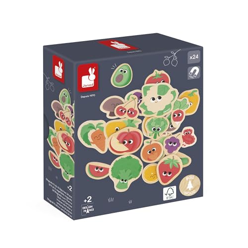 Janod - 24 Magnete aus Holz mit Magneten - Thema Obst und Gemüse - Holzspielzeug - Ideal für Tafeln oder Kühlschränke - Magnetisches… – Ansicht 3