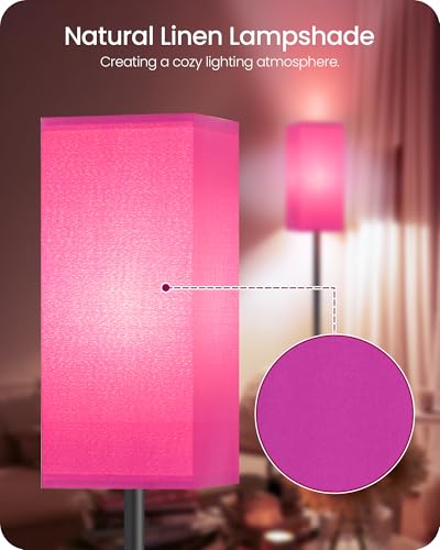 Image of Floor Lamp, Pole Lamp with Foot Switch, Modern Standing Lampshade, Minimalist Freestanding Lamp (Bulb Not Included), for Living Room, Bedroom ETL Listed, Pink Purple and Black Z07LD05