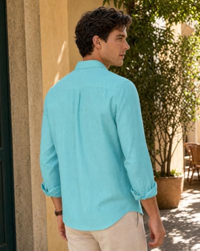 Image of Nobero Breezy Premium Linen Cotton Shirt for Men | Stylish Casual Shirts for Men | Semi Cut Collar | Box Pleat | Curved Hem | Regular Fit | Full Sleeve | S-XXXL