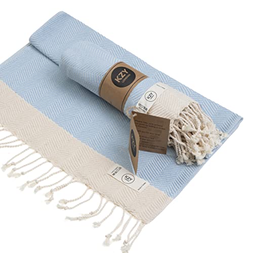 Lot de 2 serviettes de toilette turques pour cuisine et salle de bain,100 % coton pré-lavées,Serviette décorative pour le visage, la main, les cheveux, le yoga, la vaisselle, le torchon (bleu clair) Cover