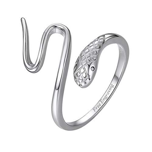 SILVERCUTE 925 Sterling Silver Band Rings Cat Rings for Women,Adjustable 925 Silver/18K Gold Plated Band Ring,Cat/Panda Ring Snake-Silver (Custom)