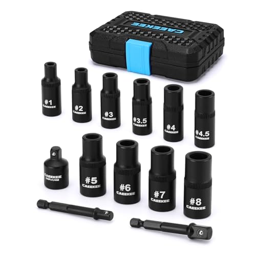 CaeeKee 13PCS 1/4 & 3/8 Drive Magnetic Tap Socket Set for 1/2 1/8 NPT & 12mm Metric Taps MCTI Standard Includes Adapters Storage Case