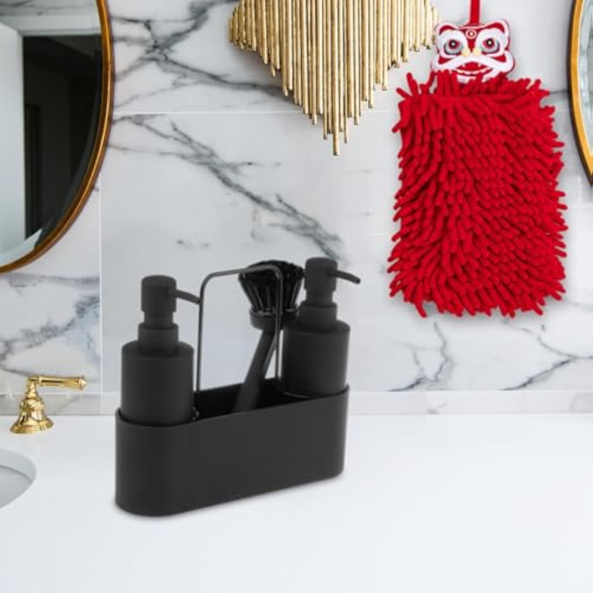 Kitchen Soap Dispenser with Brush and Hand Towel Holder