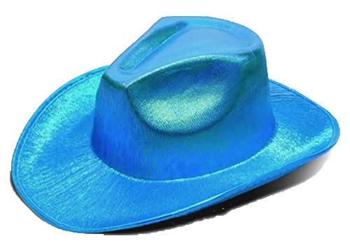 jokeshop Adult Holographic Glitter Cowgirl Hat Fancy Dress Texan Metallic Space Cowboy Hat Party Festival Accessory (Blue)