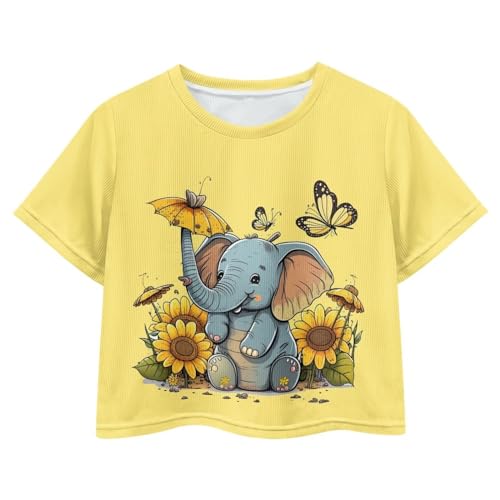 Image of Girls Summer Crop Top Outfits Short Sleeve T Shirts Kids Cute Clothes Tees Blouse
