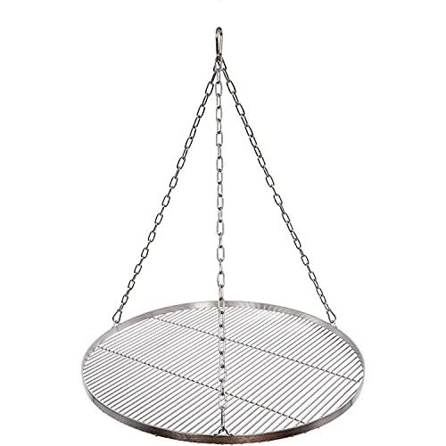 Massives Grillrost Ø 55 cm mit Kette Edelstahl 6 mm Grillstabdicke Stababstand 14 mm für Schwenkgrill BBQ Dreibein