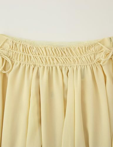 Wanzetaly Women's Knotted Chiffon Long Skirt Doubble Split Boho Skirt High Waist Pleated Skirts3