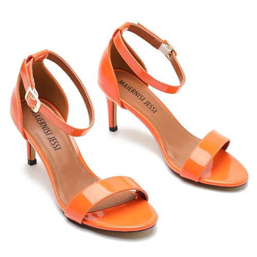 Image of MAIERNISI JESSI Unisex Men's Women's Ankle Strap Heeled Sandals, Open Toe, Buckle Closure, Kitten High Heel