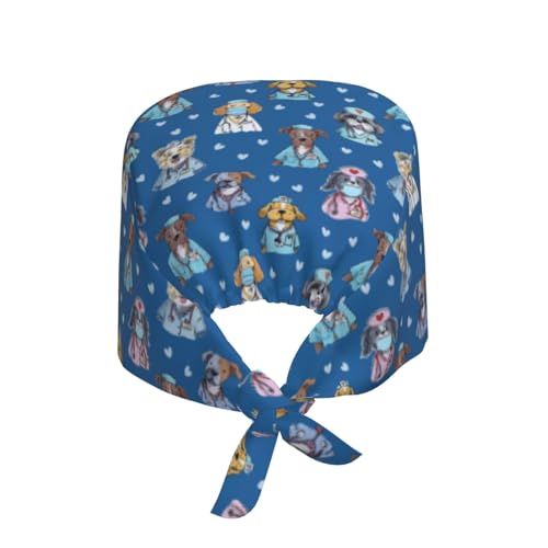 Image of Working Cap Scrub Cap with Sweatband Adjustable Unisex Tie Back Hat for Cleaning Farm Nursing