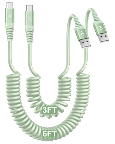 Image of Coiled USB A to USB C Cable for CarPlay [3FT+6FT], USB to USB C Cable