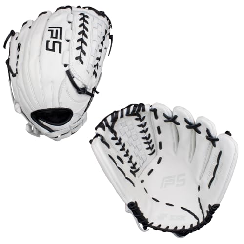 SSK FP5 Fastpitch Softball Glove – Infield - Outfield - Pitcher – 11.5”-11.75”-12”-12.25”-12.5”-12.75”-13”– Right & Left Hand Throw (White/Black - Laced Basket Web, 12.5